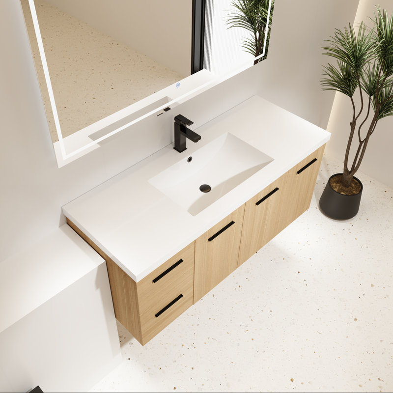 Meuble-lavabo mural 48 po avec lavabo, trois portes, une tablette et deux tiroirs