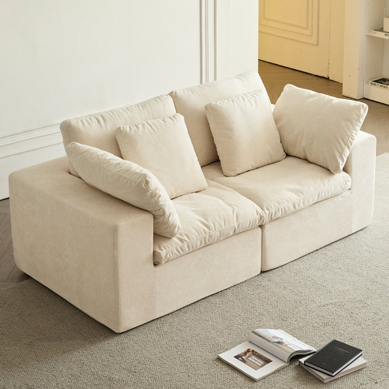 Canapé en velours côtelé modulaire à 2 places avec fonction couchette dans un style moderne pour la chambre à coucher et le salon, blanc beige, éponge haute densité, emballage quadruple minimaliste sans déformation