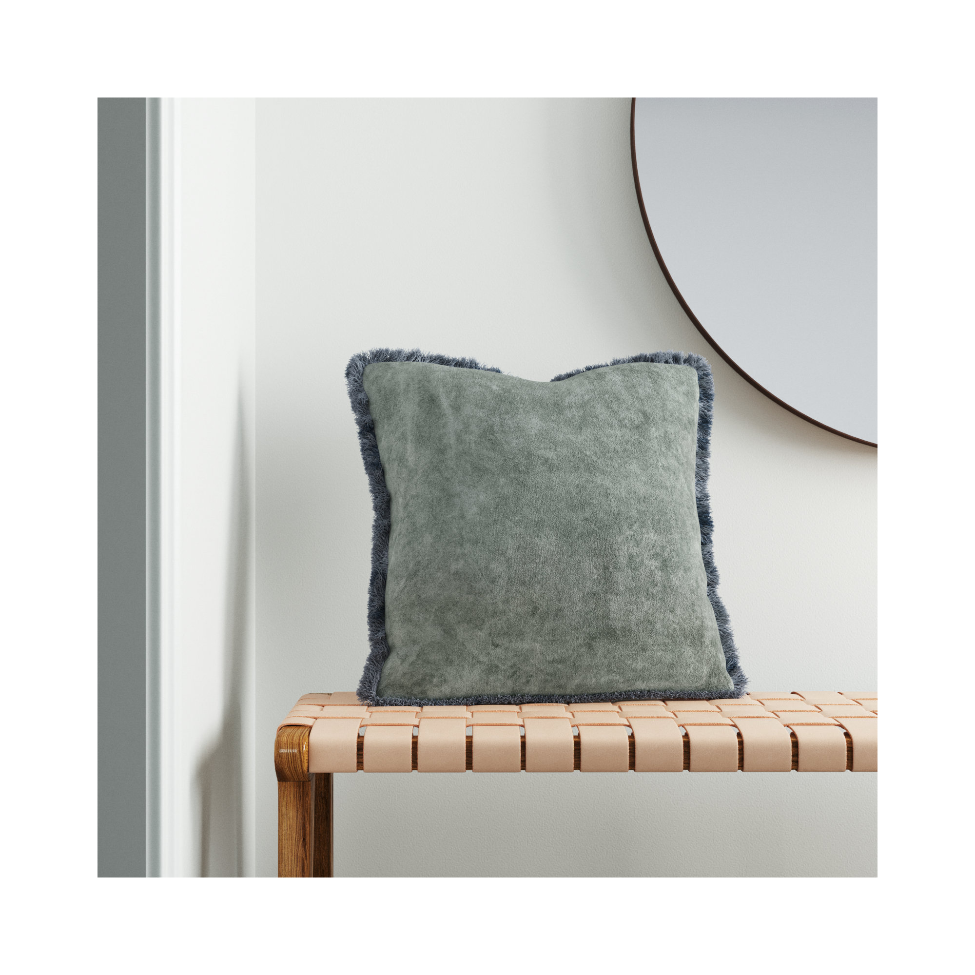 Steph Fringed Cotton Throw Pillow, Gray, Down, 20" x 20"