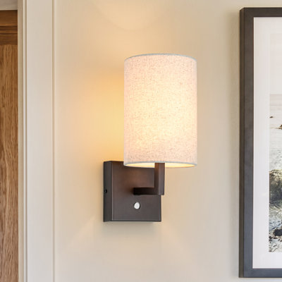 Modern 1-Light Linen Fabric Shade Wall Sconce