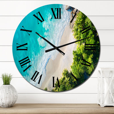 Turquoise Tropical Beach Aerial View IV - Nautical & Coastal Wall Clock