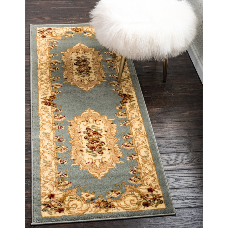 Aracelia Floral Light Blue Rug, Runner 3'1" x 16'5", Light Blue