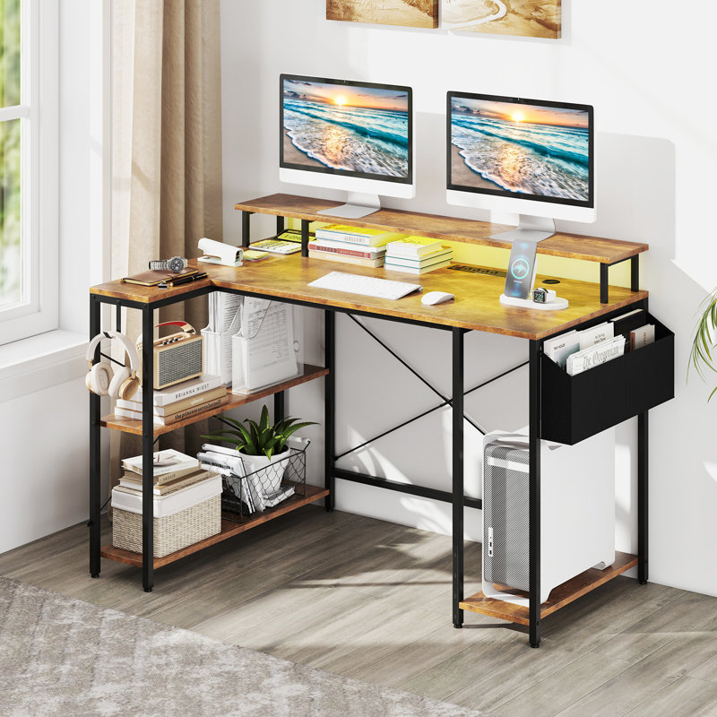 L-Shaped Metal Base Computer Desk