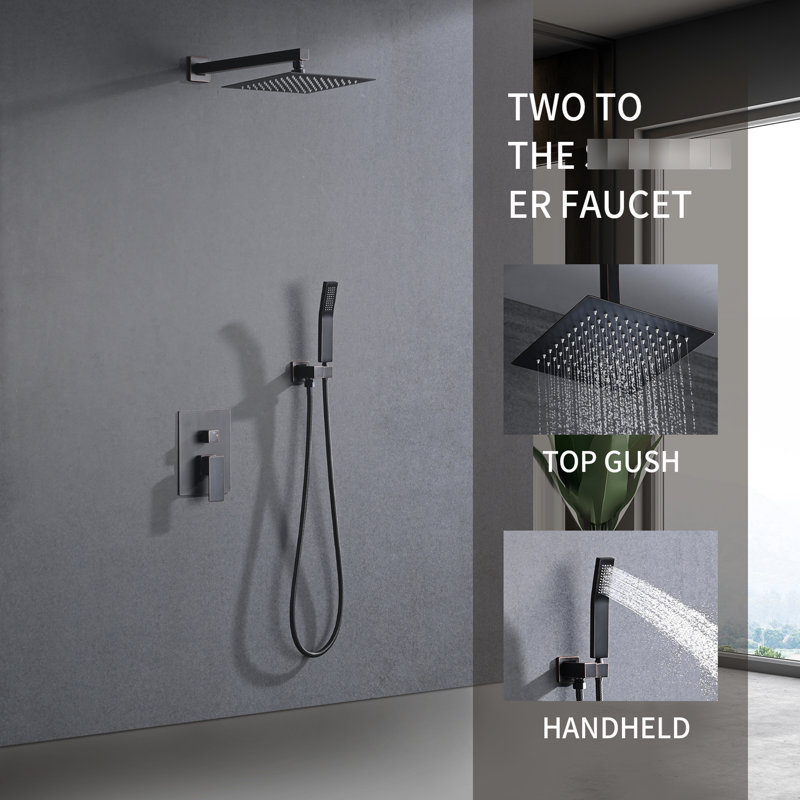 Bathroom Wall Mounted Shower With 10" Rainfall Head And Movable Handheld Faucet In Bronze Tone Oil-Rubbed System Portable For Bath
