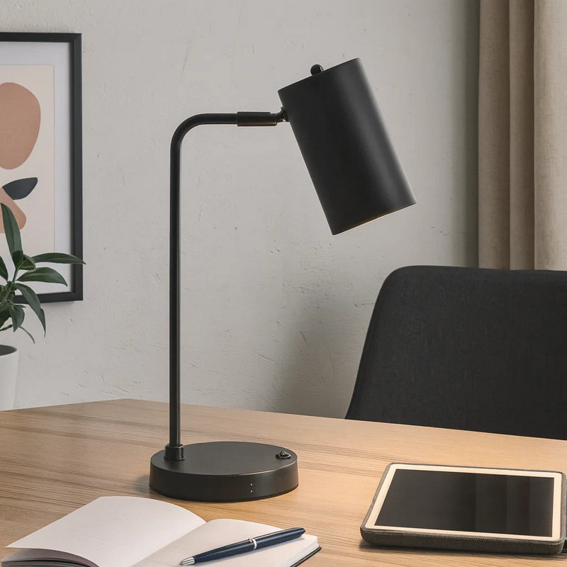 Luminara Mid-Century Modern Table Lamp with USB Port and Adjustable Shade, 17.75"H x 6.25"W x 9.25"D
