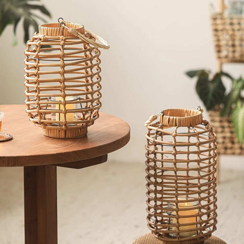 Decorative Bamboo Woven Lantern Holder, 16.1" H x 7.87" W x 7.87" D