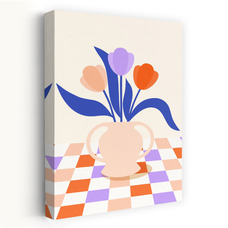 Art contemporain avec art floral, H 18 po x l 12 po