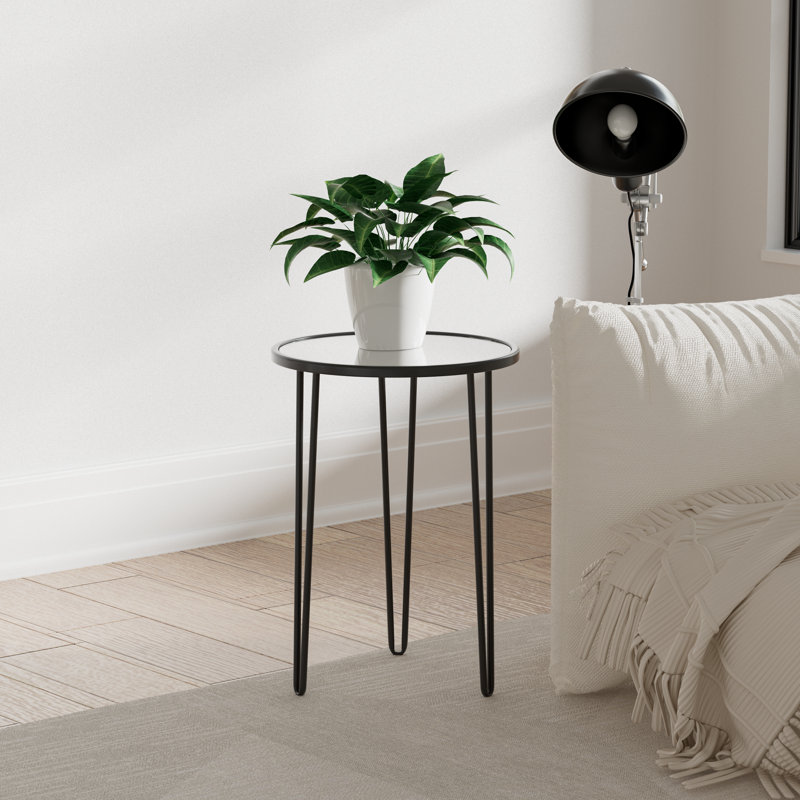 Table d'appoint moderne d'extérieur 21,5 po Dier, Miroir blanc, Noir