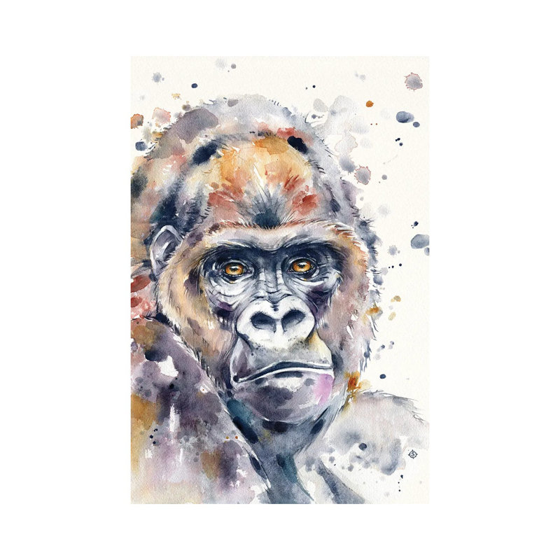 A World Away (Gorilla) by Sillier Than Sally - Wrapped Canvas Painting, 20.32 cm H x 30.48 cm W