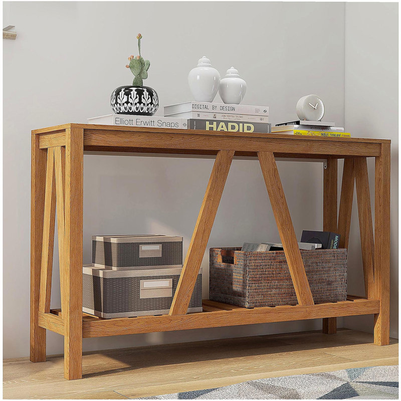 Table d'appoint de salon, entrée de maison de campagne avec tablette de rangement, table d'appoint antidérapante de style campagnard, idéale pour les salons, les couloirs, en brun