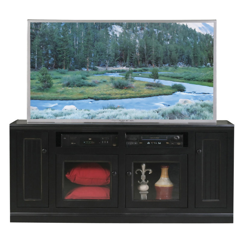 Meuble télé en bois massif pour téléviseur de 75 po ou moins Didier, Noir, Harwich