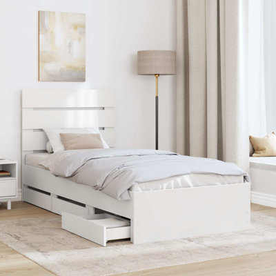  Bed Frame With Drawer Concrete Grey 200 X 200 Cm Engineer Wood