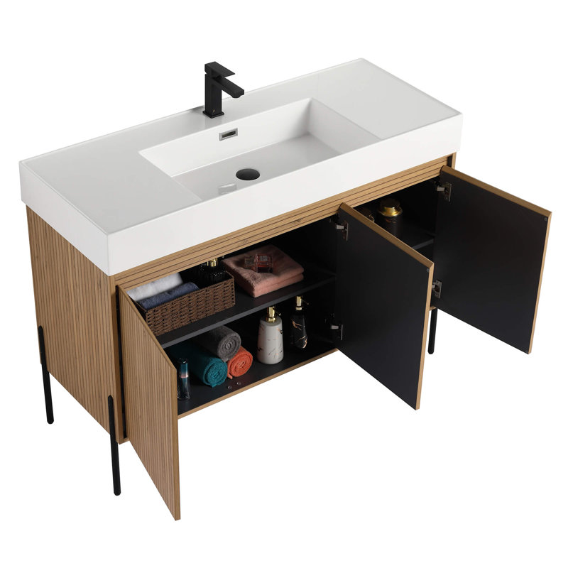 Ebern Designs Yordana Bathroom Vanity 48" Wide, Oak, White