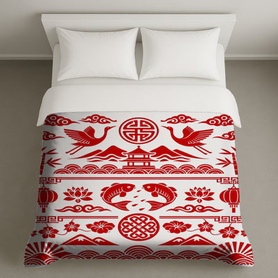 Housses de couette rouges à motif asiatique