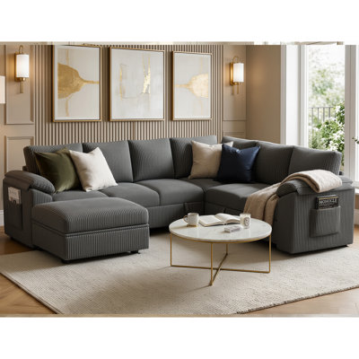 107" Cloud Modular Sectional Sofa with Ottoman,Modern Corduroy Couch for Living Room,7 Seat Sofa with Storage,U-Shaped Sofa,Random Combination