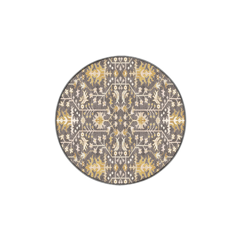 Firminio Hand Loomed Washable Oriental Indoor Rug, Round 7'