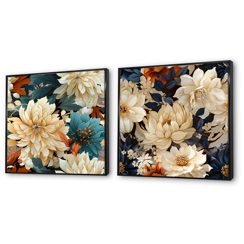 Brecon - ensemble de 2 reproductions d'art sur toile florales, Cadre flottant noir, H 36 po x l 73 po x P 1,5 po