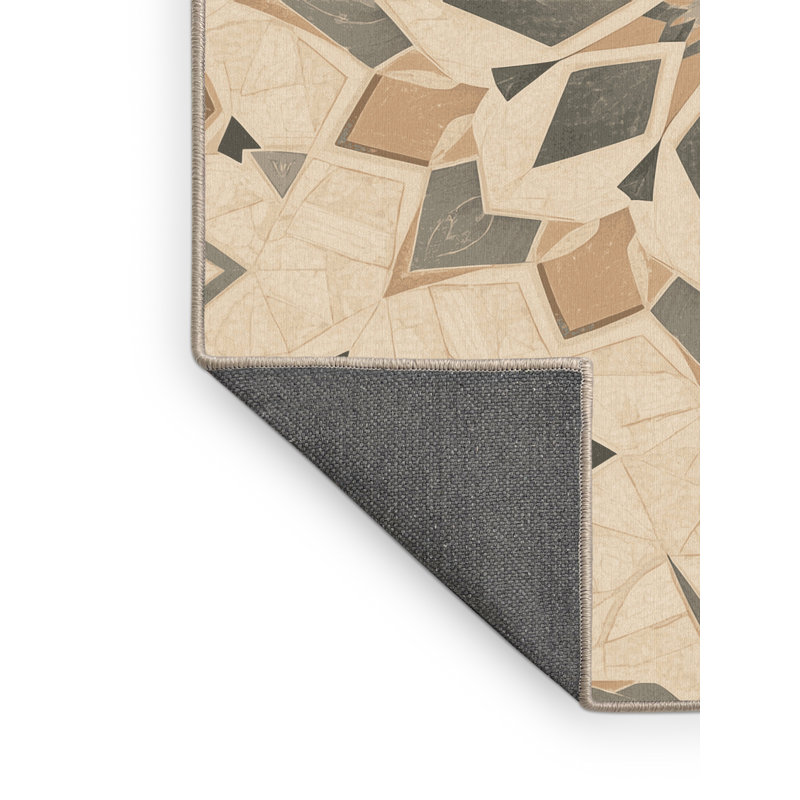 Tapis moelleux moelleux et moelleux d'inspiration mondiale en beige - reliure beige, 7 x 9