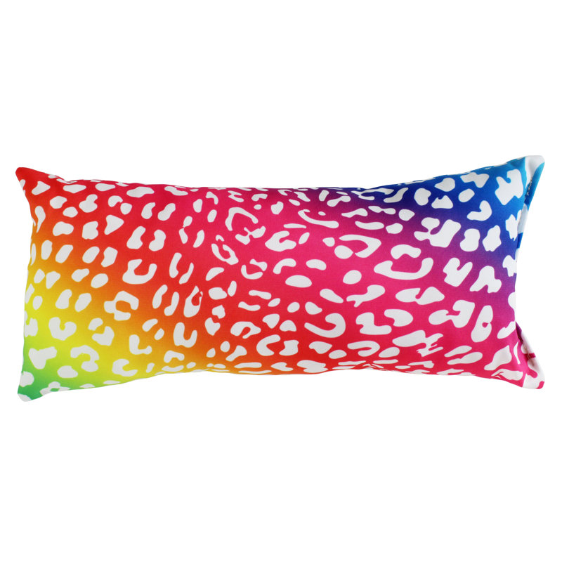 Animal Print Reversible Throw Pillow, Rainbow Gradient/White