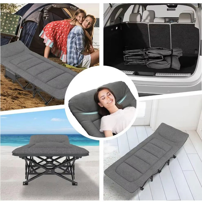 Portable Folding Bed With Side Bags For Outdoor Camping