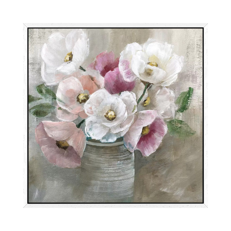 Blooming And Blushing - Painting on Canvas, White Floater Framed, 45.72 cm H x 45.72 cm W x 4.445 cm D
