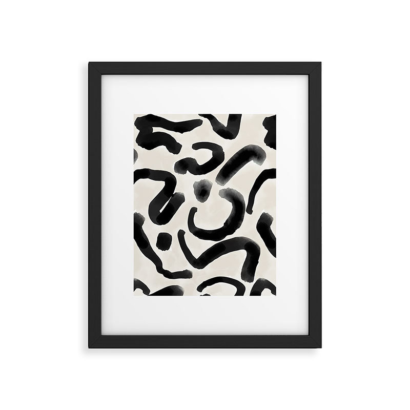 «Black Brushstroke Écru», impression sur papier encadrée, Cadre noir, H 20 po x l 16 po