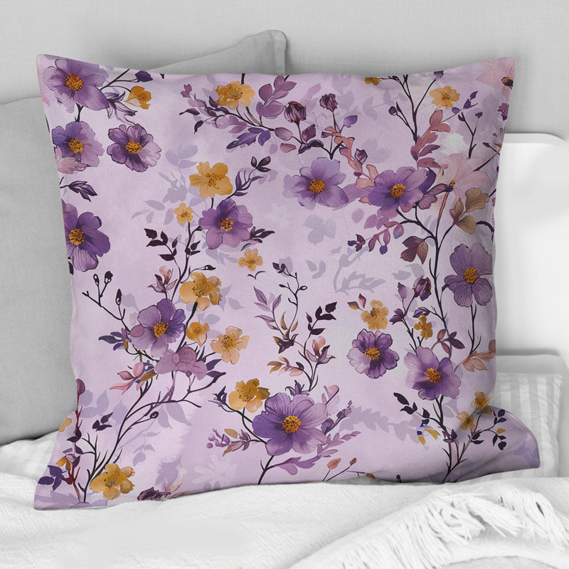 Mauve fleur mauve Blossums - Coussin décoratif transitionnel, H 16 po x l 16 po