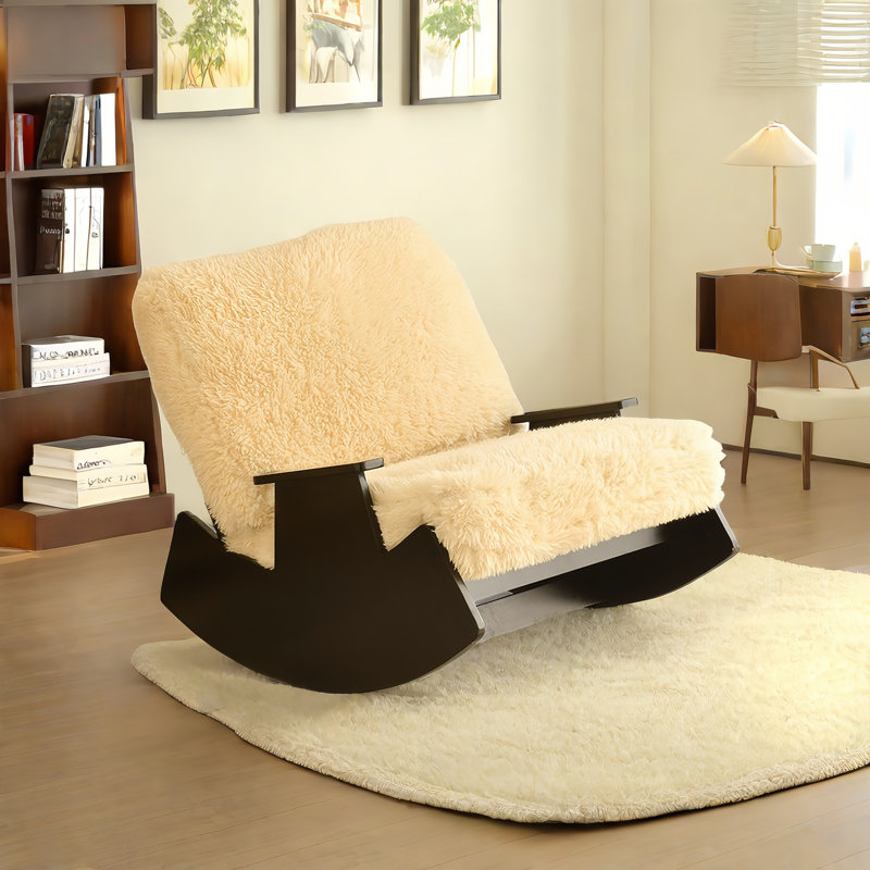 Chaise berçante en bois massif, Beige