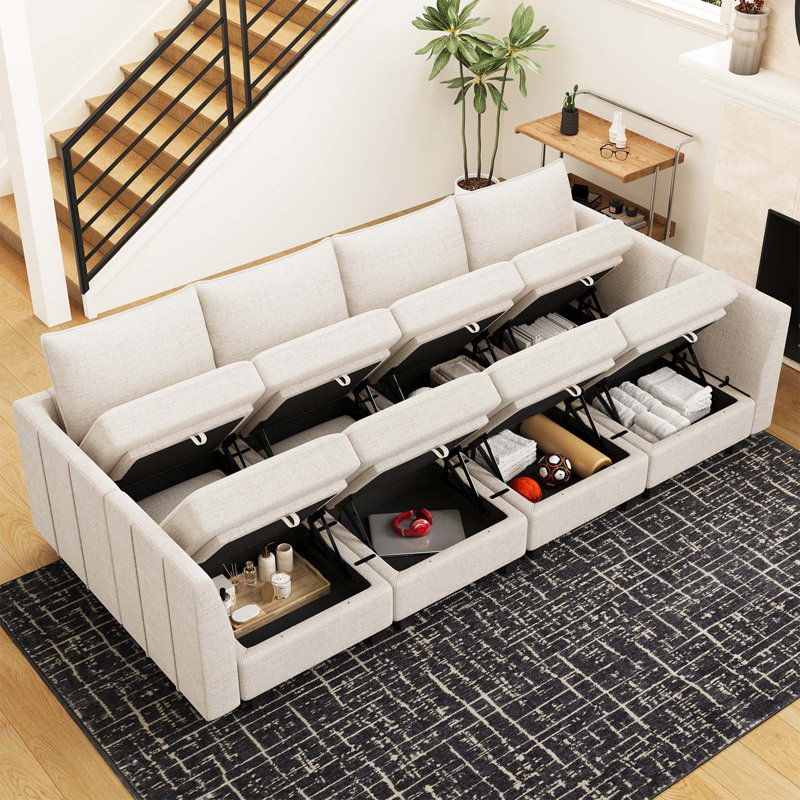Canapé-lit modulaire convertible Aurora Chenille, H 36,2 po x l 112,6 po x P 59,8 po, Chenille beige