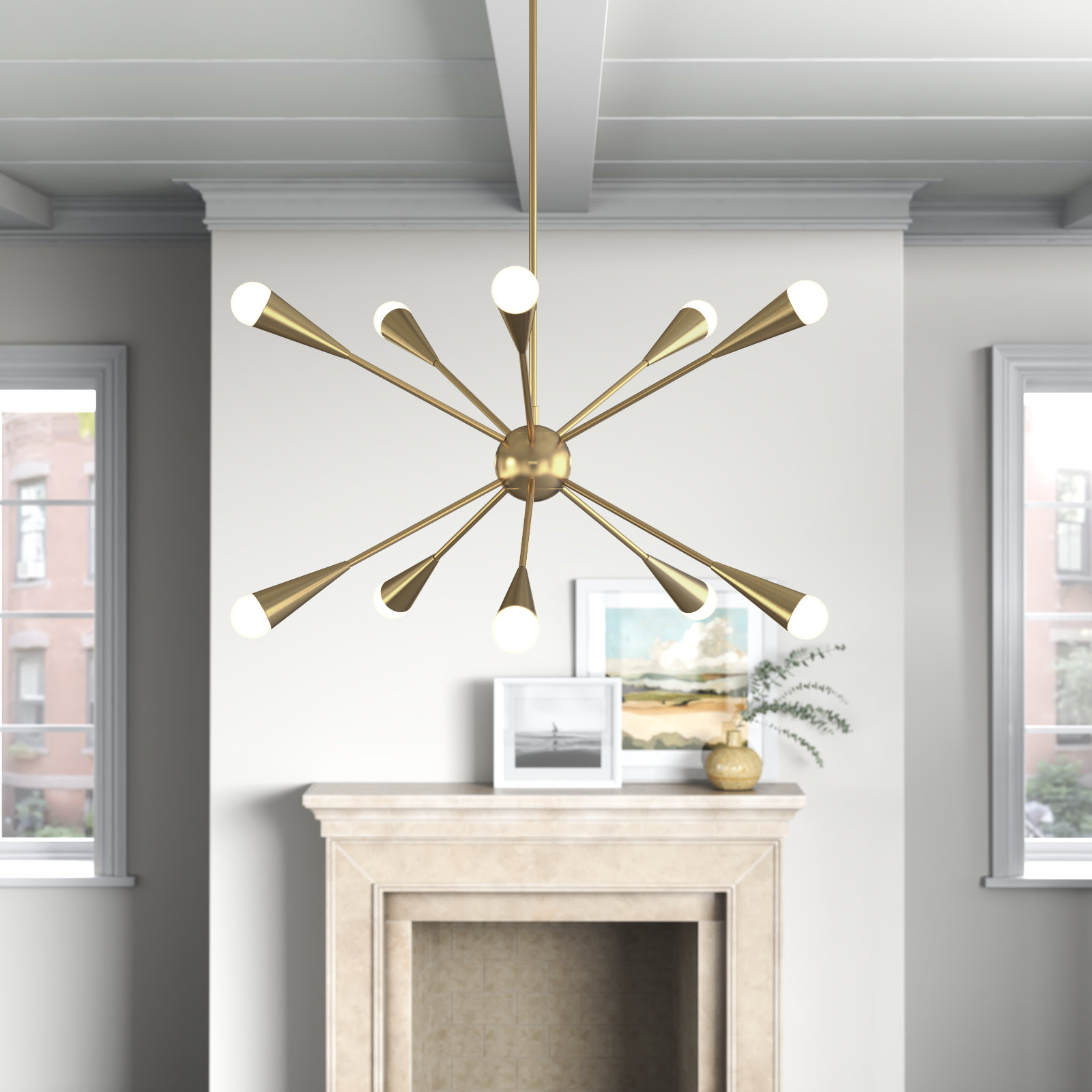 Addley 10 - Light Metal Dimmable Sputnik Chandelier, Burnished Brass, 12 Lights
