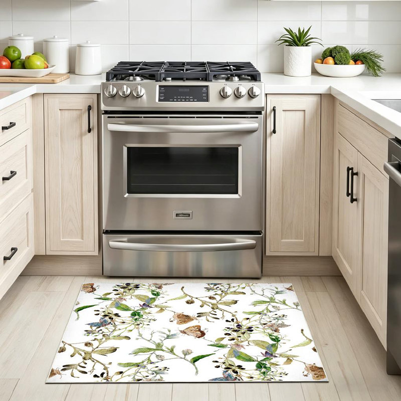 Green Colorful Abstract Watercolor Painting Leaf Flowers Tropical Machine Washable Indoor Area Rug, Rectangle 32" x 47"