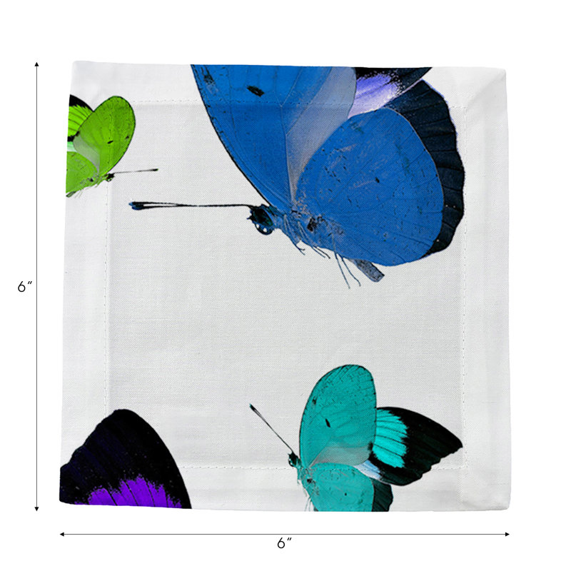 Butterflies Cotton Sateen Cocktail Napkins, Acid Blue