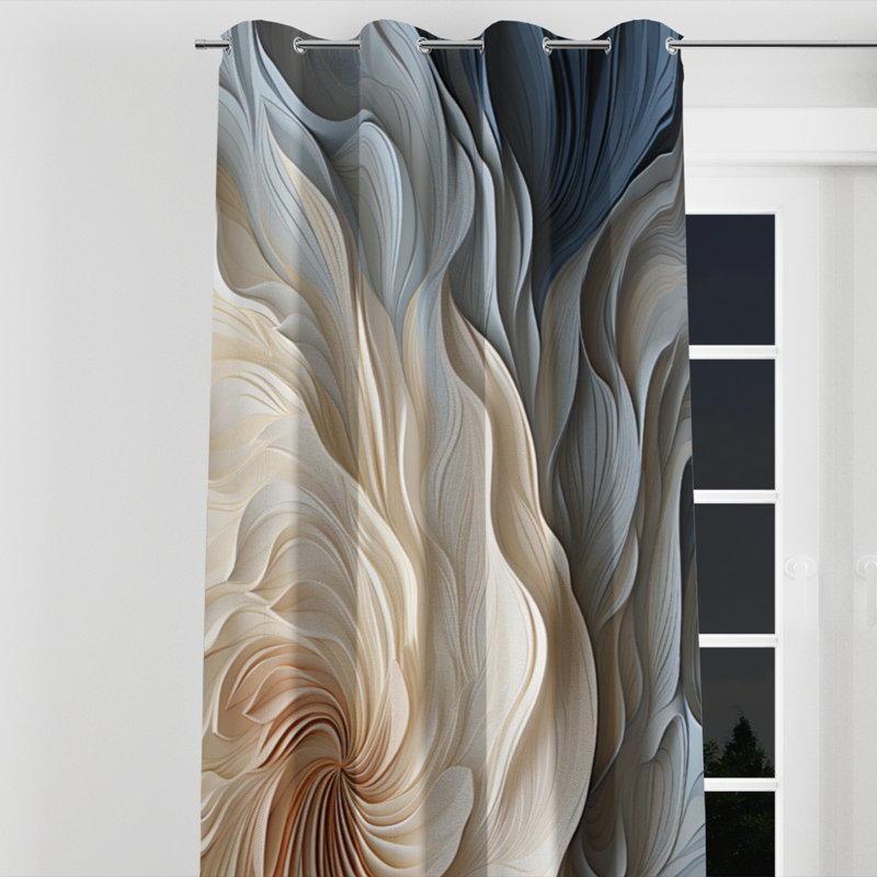 White And Blue Feather Spiral II - Abstract Grommet Curtain - Room Darkening Geometric Curtain - 1 Panel, 52" W x 95" L