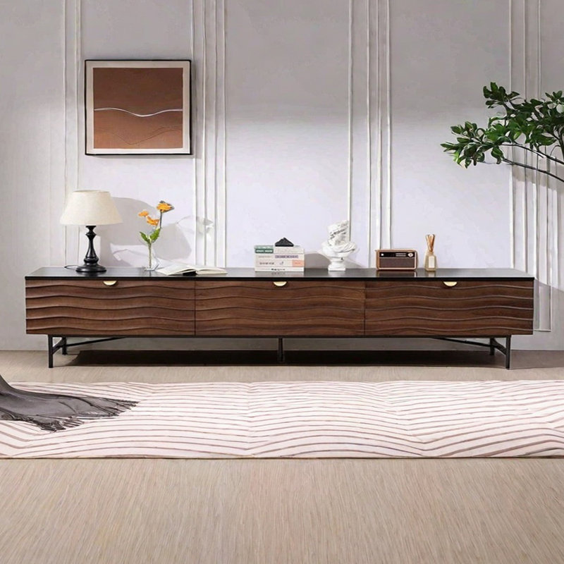 Solid Wood TV Stand with Wave Design, 94.48" W