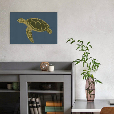 Green Sea Turtle Swim Peaceful Serene Contemporary Turtle Nature Ocean Wall Art Print by Nicholas - Wrapped Canvas Print