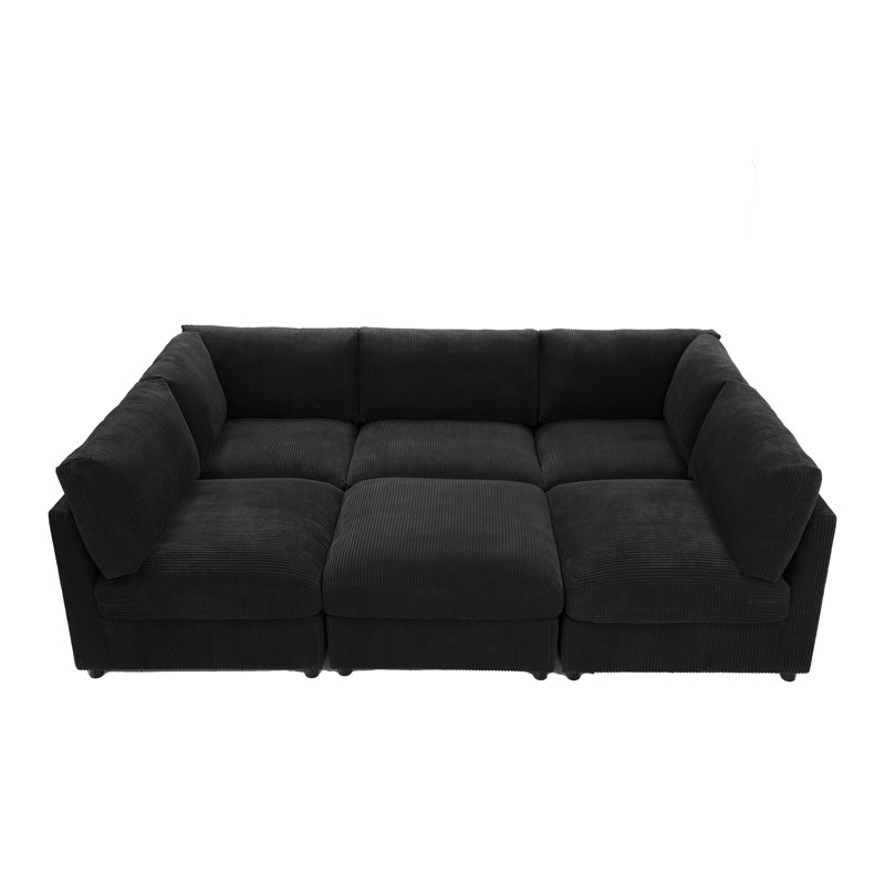 Kyanne Priyen 98" Wide Symmetrical Modular Corner Sectional, Charcoal Black Corduroy