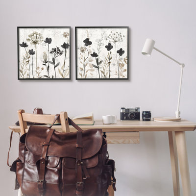 Impression numérique sur bois à motif de fleurs neutres, 2 pièces