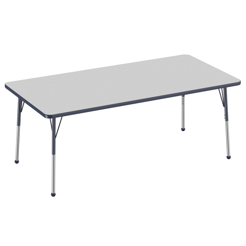 Table d'activité rectangulaire à hauteur réglable en forme de T, Gris/bleu marine, 24 po x 48 po, Roulement à bille standard
