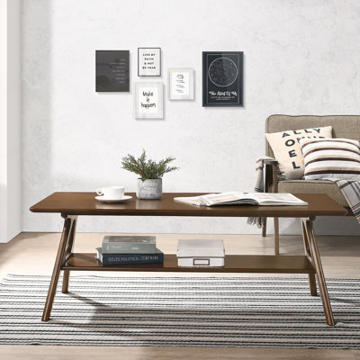 Table basse Mid-Century moderne en bois avec tablette