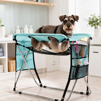 Dog Grooming Hammock Stand, Foldable Pet Grooming Station with Mesh Support for Home Care