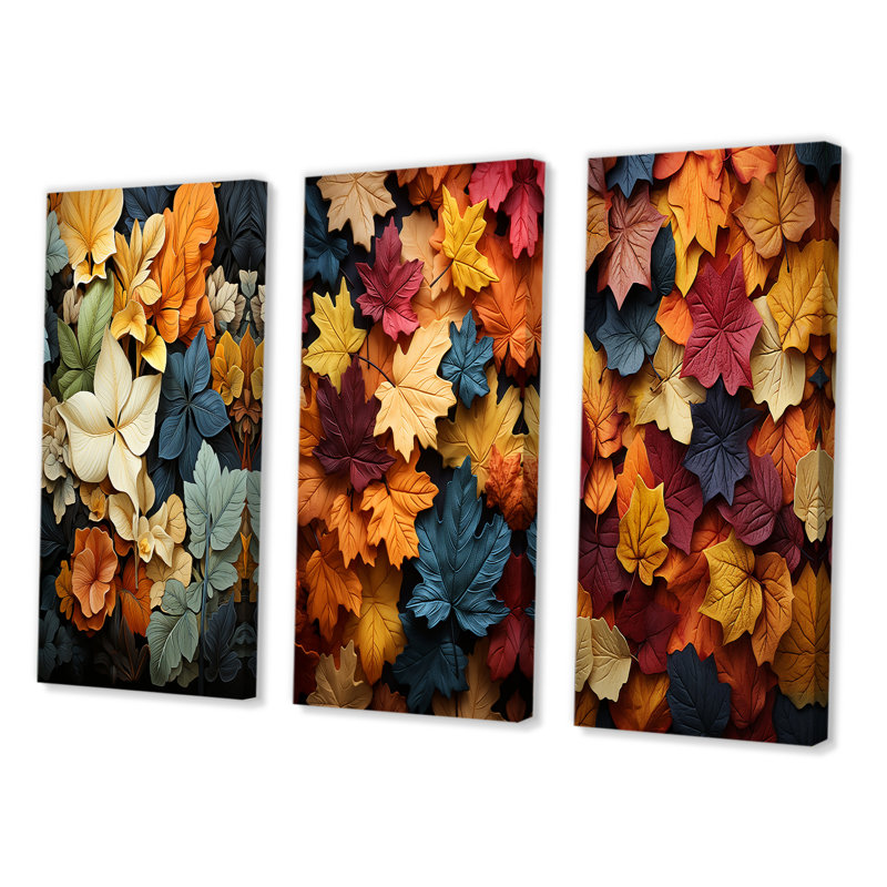 Ensemble d'imprimés 3 pièces - Feuilles d'automne, Toile tendue, H 28 po x l 36 po