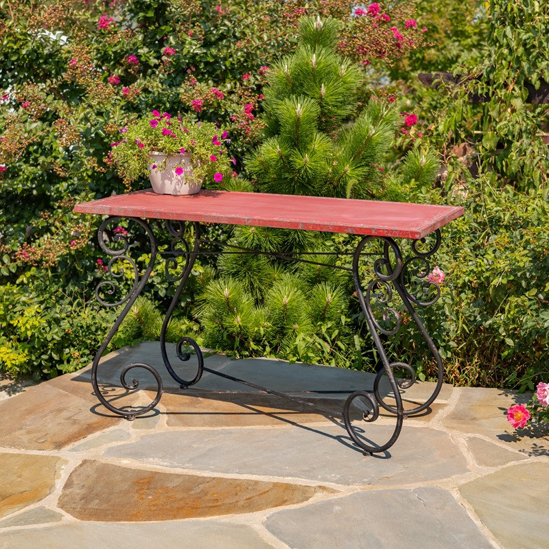 48x23.6in. Gabriel Rectangular Iron Table, Red/Black