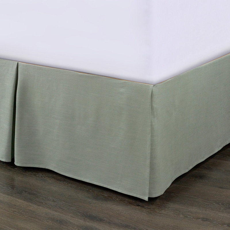 Hera Washed Linen Tailored Modern Rustic Chic 18 inch Bed Skirt, Queen, Sage Green