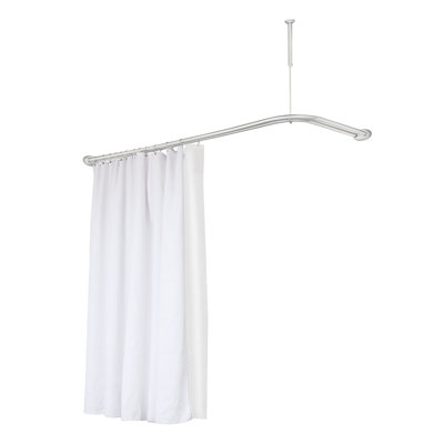 Utopia Alley Rustproof Wall Mounted Aluminum Double L Shaped Shower Curtain Rod 72" L x 31.7" W,  with 24 Shower Hooks included  & Ceiling Support , Wall Mounted