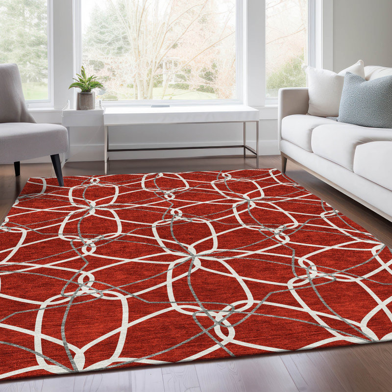 Tapis rouge lavable à la machine de qualité supérieure Prisco, Rectangle 9 pi x 12 pi