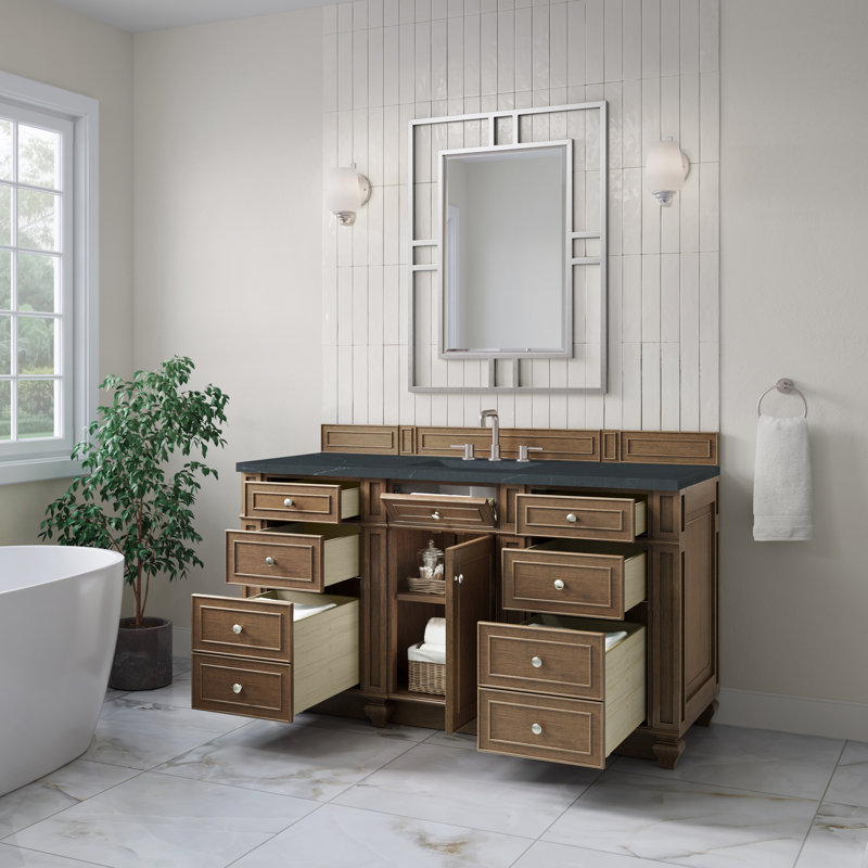 Bristol 60'' W Single Vanity, Saddle Brown, Charcoal Soapstone, 8" Widespread