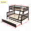 Lit superposé simple au-dessus de double en bois d'hévéa avec lit gigogne, échelle convertible et garde-corps, lit convertible amovible, avec lit gigogne