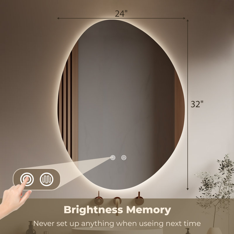 Miroir DEL pour salle de bain asymétrique 24 po x 32 po, 32 po x 24 po