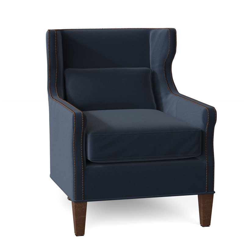 Percy Wingback Chair, Walnut, Indigo (8789 90)