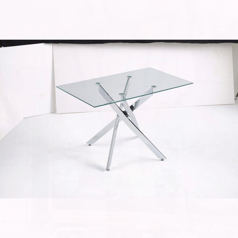 Table rectangulaire en verre trempé 47,24 "- structure en fer argenté, moderne, Argent